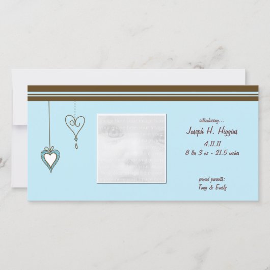 Blue Heart Baby Announcement Foto Cards Ankündigung (Vorderseite)
