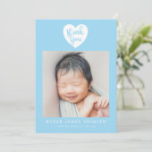 Blue Heart Baby Boy Vielen Dank, dass Sie Geburtst Ankündigung (Stehend Vorderseite)