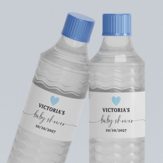 Blue Heart Baby Dusche Party Wasserflaschenetikett