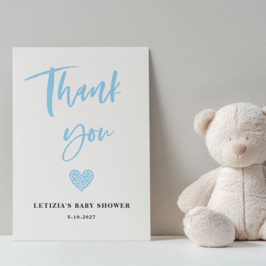Blue Heart Baby Shower Dankeskarte