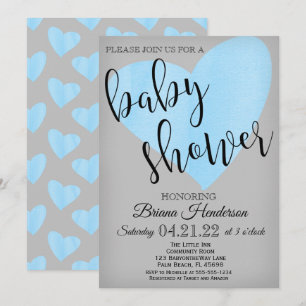 Blue Heart Baby Shower Einladung für ein Boy Scrip