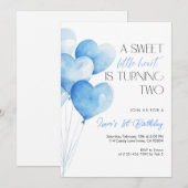 Blue Heart Balloon 2nd Birthday Einladung (Vorne/Hinten)