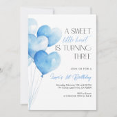 Blue Heart Balloon 3rd Birthday Einladung (Vorderseite)