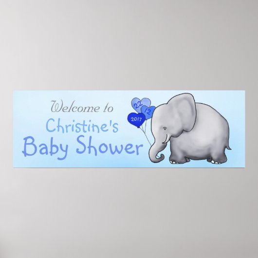 Blue Heart Balloons Elephant Boy Baby Shower Poster (Vorne)