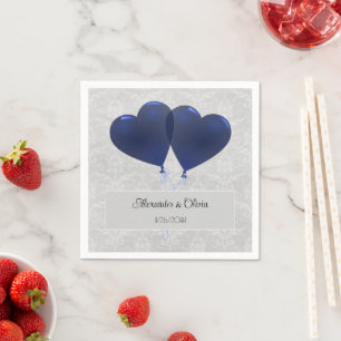 Blue Heart Balloons Wedding Napkins Serviette