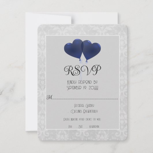 Blue Heart Balloons Wedding RSVP Card Karte (Vorderseite)
