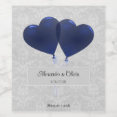 Blue Heart Balloons Wedding Wine Label Weinetikett (Einzelnes Label)