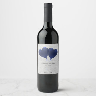 Blue Heart Balloons Wedding Wine Label Weinetikett