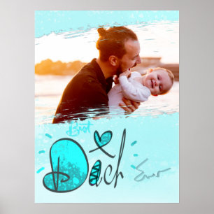 Blue Heart Bester Vater je Frame Abstraktes Foto Poster