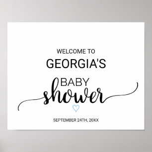 Blue Heart   Black Calligraphy Baby Dusche Willkom Poster