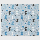 Blue Heart Cats Mitte des Jahrhunderts Geschenkpapier (Flach)