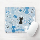 Blue Heart Cats Mitte des Jahrhunderts Mousepad (Mit Mouse)