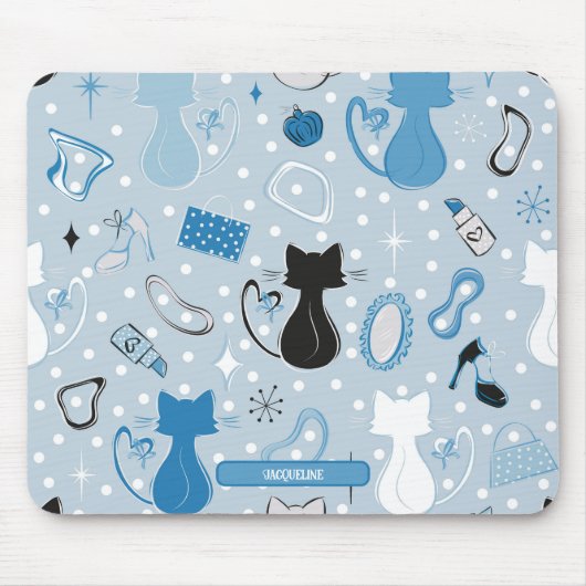 Blue Heart Cats Mitte des Jahrhunderts Mousepad (Vorne)