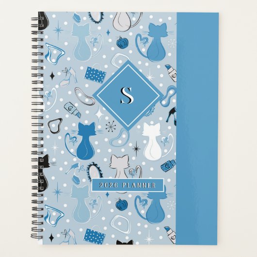 Blue Heart Cats Mitte des Jahrhunderts Planer (Vorderseite)