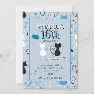 Blue Heart Cats zum Geburtstag Einladung
