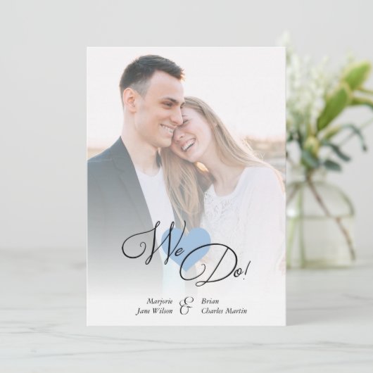 Blue Heart Classic Romantic Two Fotos Wedding (Stehend Vorderseite)