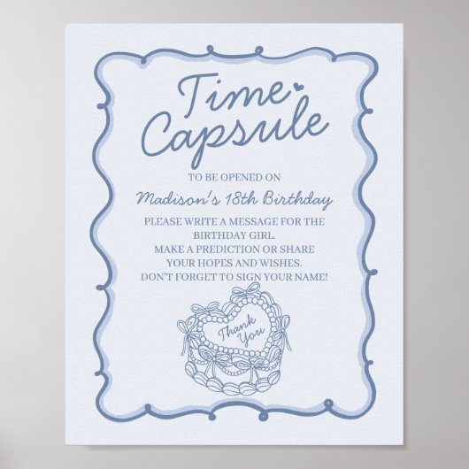 Blue Heart Coquette Cake Birthday Time Kapsel Poster (Vorne)