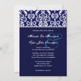 Blue Heart Damask mit Lace Wedding A04 Einladung