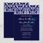 Blue Heart Damask mit Lace Wedding A04 Einladung (Vorne/Hinten)