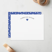 Blue Heart & Dots Niedlich Girly Note Card Mitteilungskarte (Vorderseite/Rückseite Beispiel)