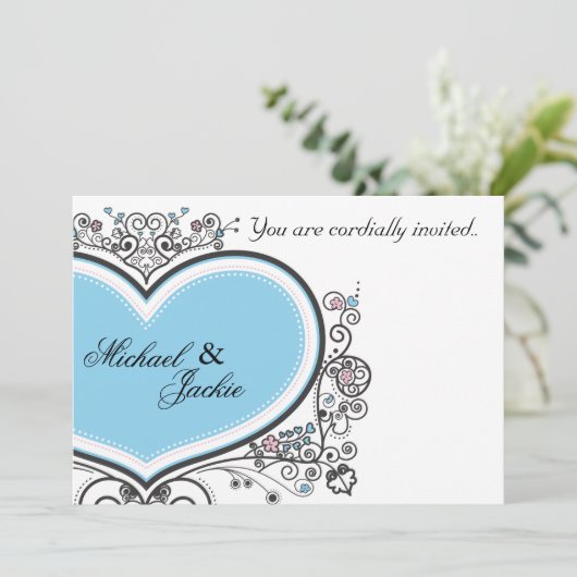 Blue Heart Einladung (Stehend Vorderseite)