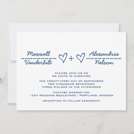 Blue Heart Equation Wedding Invite Einladung (Vorderseite)