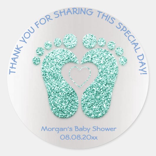 Blue Heart Feet Baby Dusche Gefallen Danke Mint Bo Runder Aufkleber (Vorderseite)