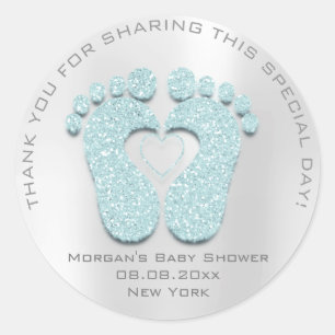 Blue Heart Feet Baby Dusche Gefallen Geschenk Dank Runder Aufkleber