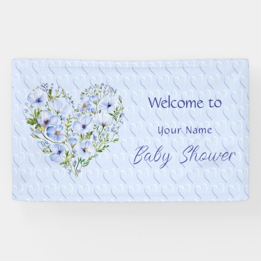 Blue Heart Floral Baby Duschbanner Banner (Horizontal)