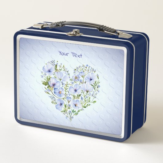 Blue Heart Floral Metal Lunch Box (Vorderseite)