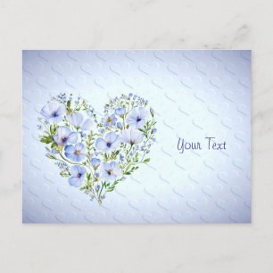 Blue Heart Floral Postcard Postkarte