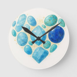 Blue Heart Gemstone Wall Clock – Elegant Spiritual Runde Wanduhr
