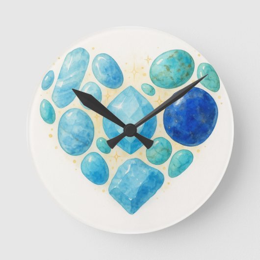 Blue Heart Gemstone Wall Clock – Elegant Spiritual Runde Wanduhr (Vorderseite)