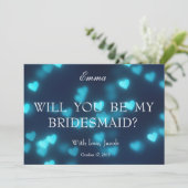 Blue Heart Glitzer wird meine Bridesmaid sein Einladung (Stehend Vorderseite)