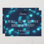 Blue Heart Glitzer wird meine Bridesmaid sein Einladung (Vorne/Hinten)
