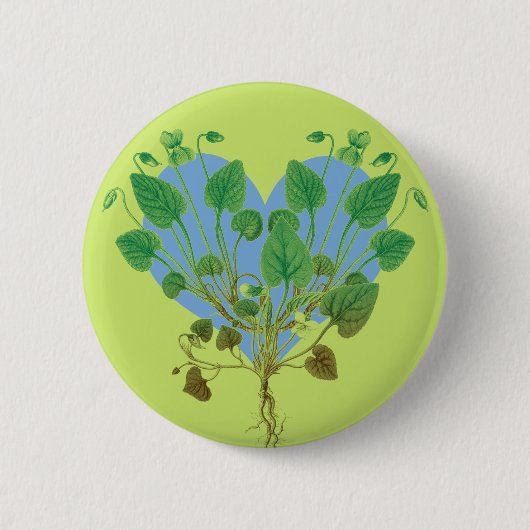 Blue Heart Green Blätter Button (Vorderseite)