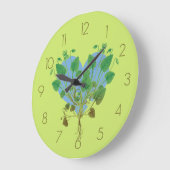 Blue Heart Green Blätter Große Wanduhr (Winkel)