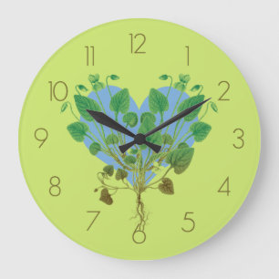 Blue Heart Green Blätter Große Wanduhr
