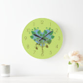 Blue Heart Green Blätter Große Wanduhr (Zuhause)
