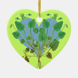 Blue Heart Green Blätter Keramikornament