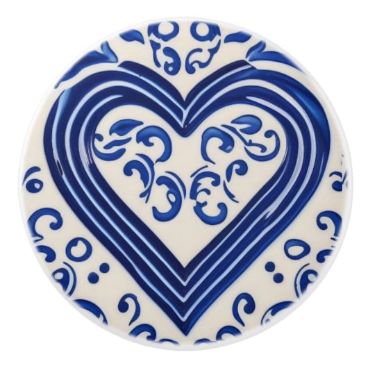 Blue Heart in Delf Pottery Painting Style Dutch Keramikknauf (Vorderseite)
