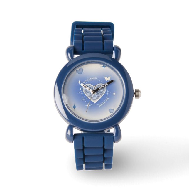 Blue Heart Kids Watch - Niedlich & Fun Design Armbanduhr (Vorderseite)