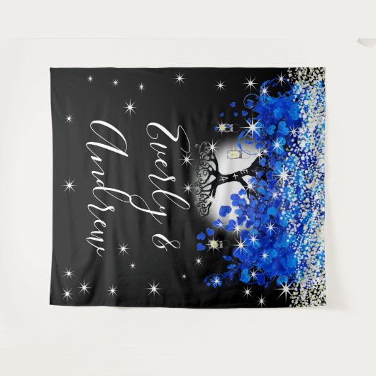 Blue Heart Leaf Tree Boho Hochzeitsband Wandteppich (Vorderseite (Horizontal))