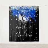 Blue Heart Leaf Tree Boho Hochzeitsband Wandteppich (Vorderseite)