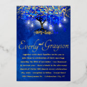 Blue Heart Leaf Tree Gold Wedding Folieneinladung (Vorderseite)