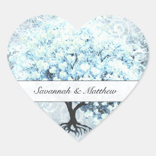 Blue Heart Leaf Tree Wedding Siegel Herz-Aufkleber