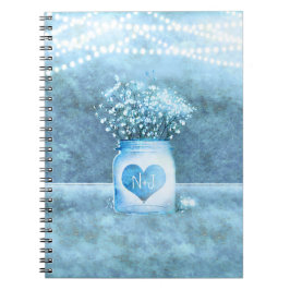 Blue Heart Mason Jar & Gipskraut Rustikal Notizblock