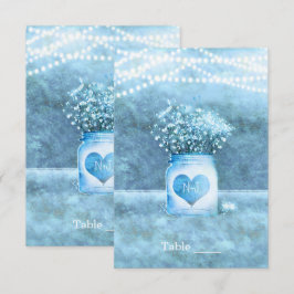 Blue Heart Mason Jar & Gipskraut Tischnummer