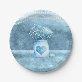 Blue Heart Mason Jar & Gipskraut Wedding Pappteller