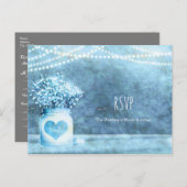 Blue Heart Mason Jar & Gipskraut Wedding RSVP Einladungspostkarte (Vorne/Hinten)